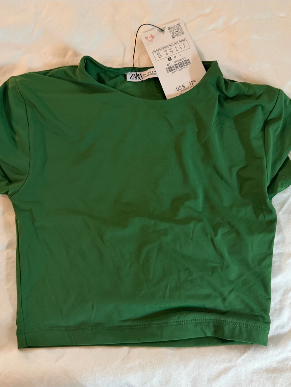 ZARA Emerald Green Short Sleeve Crop Top